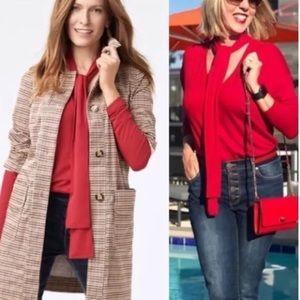 Cabi 3804 Tess Long Sleeve Tee Tie Neck Size Extra Small